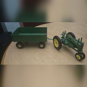 John Deere Green and Yellow Pedal-Free Toy Tractor with Removable Trailer